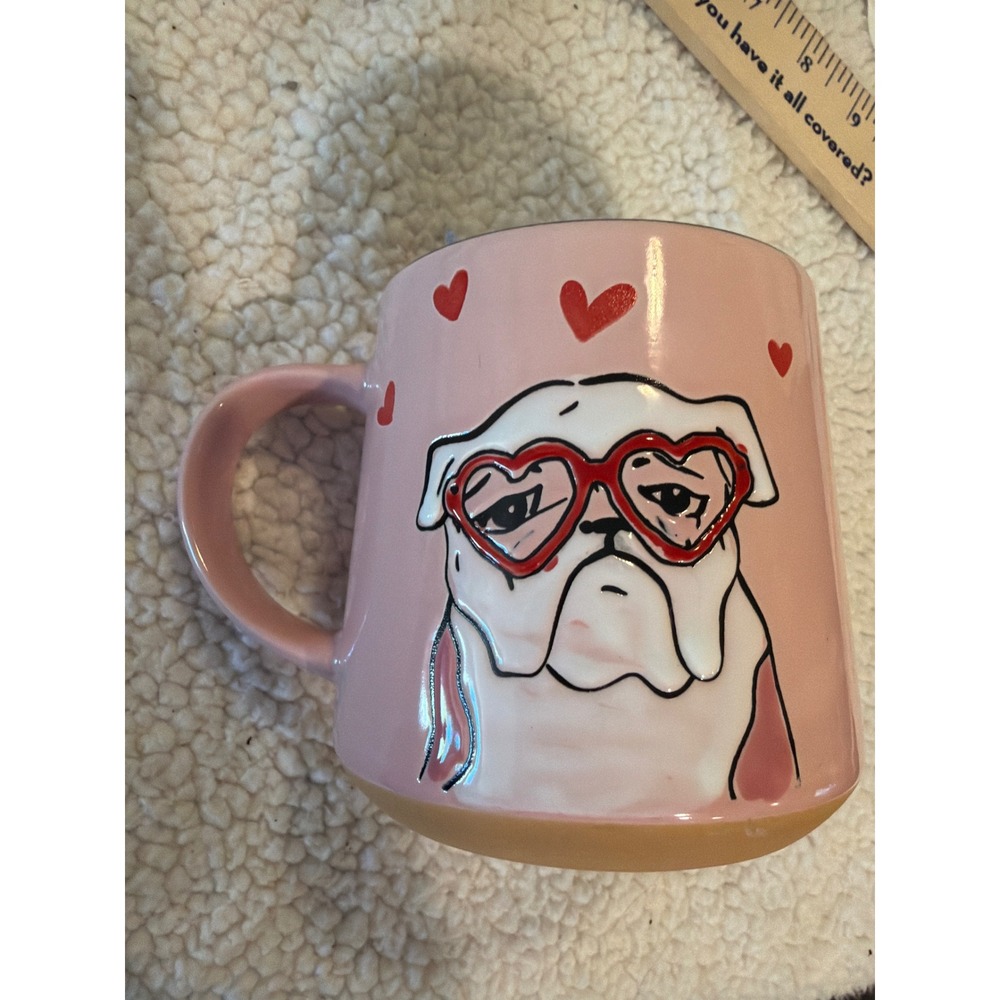 Spectrum Designz Pink Bulldog Heart Glasses Ceramic Mug Valentine Dog 2024